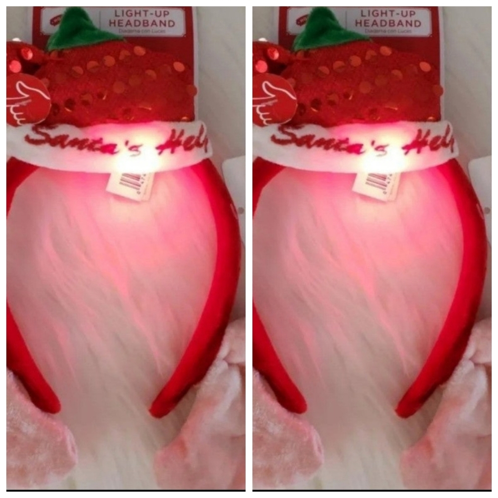 Bundle 2 Santa's Helper Christmas Elf light up Headbands Womens Holiday hats
